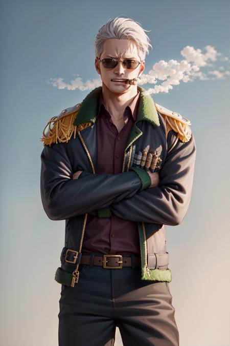 00080-3097675619-), mature male, muscular male, looking at viewer, crossed arms, smoking, cigar, sunglasses, jacket, epaulettes, pants.jpg